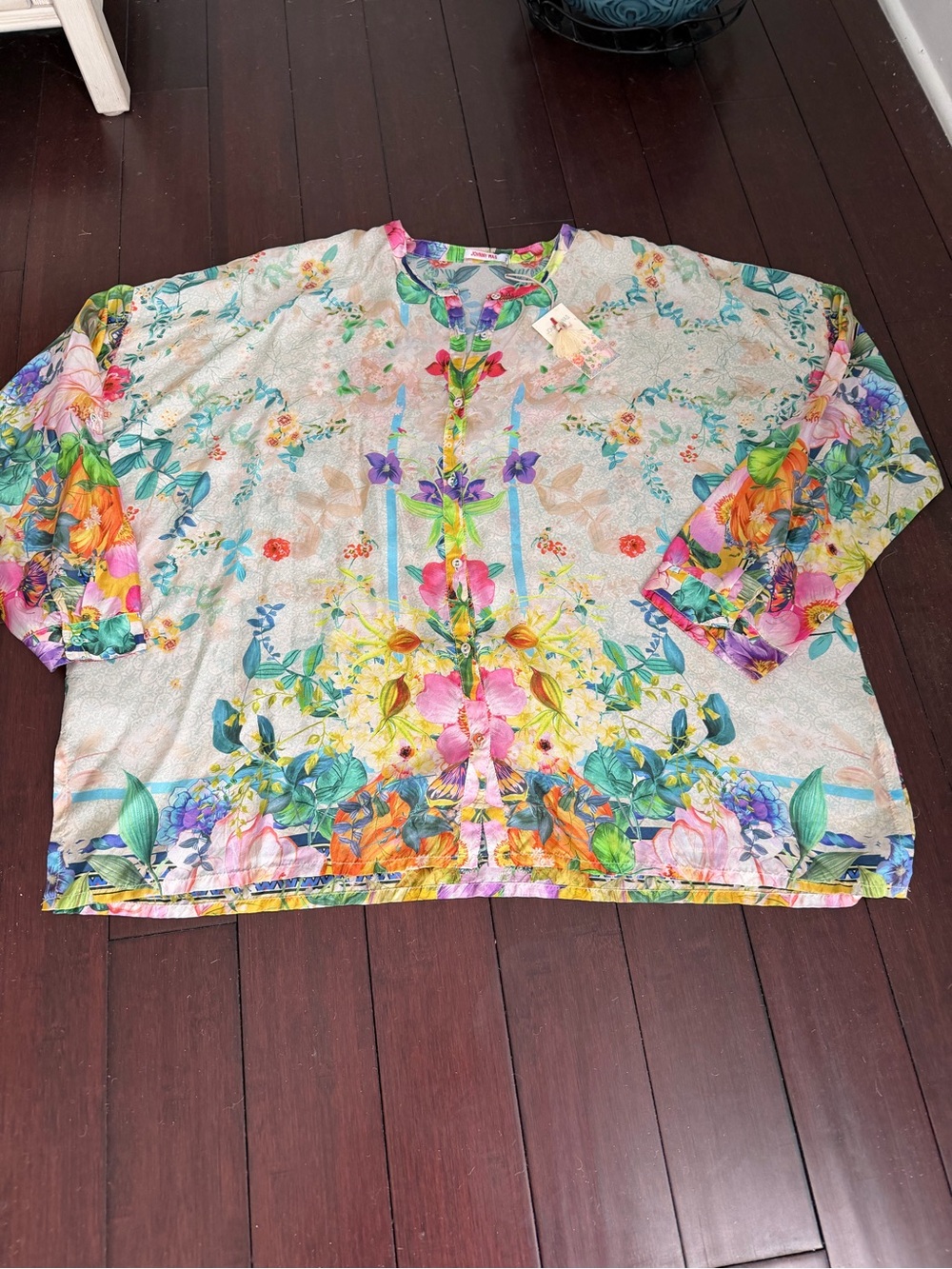 NWT Johnny Was Pastel Floral Silk Blouse sz XL